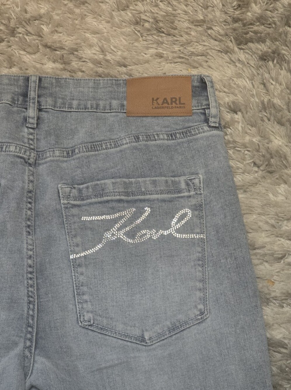 Karl Lagerfeld Light Blue Cropped Jeans with Sparkle Cuffs - Picture 5 of 6